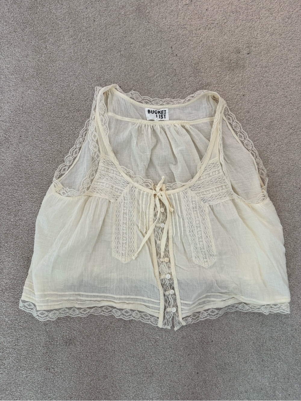 BUCKETLIST Ivory Lace-Trim Tie-Front Camisole